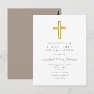 Erste Kommunion religiöses Taupe Beige Junge Postkarte