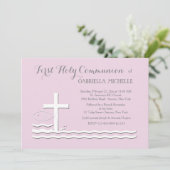 Erste Kommunion Rosa Einladung (Stehend Vorderseite)