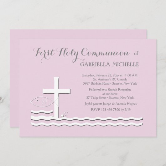 Erste Kommunion Rosa Einladung (Vorne/Hinten)