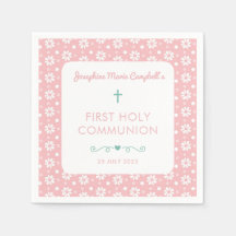 Erste Kommunion Rosa Floral Girl Religiöse Taufe