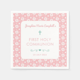 Erste Kommunion Rosa Floral Girl Religiöse Taufe Serviette