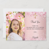 Erste Kommunion rosa Foto danke Karte (Vorderseite)