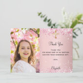 Erste Kommunion rosa Foto danke Karte (Stehend Vorderseite)