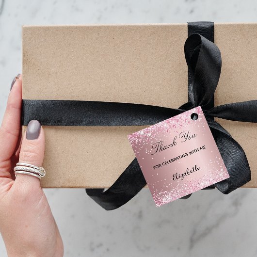 Erste Kommunion Rosa Glitzer vielen Dank Geschenkanhänger