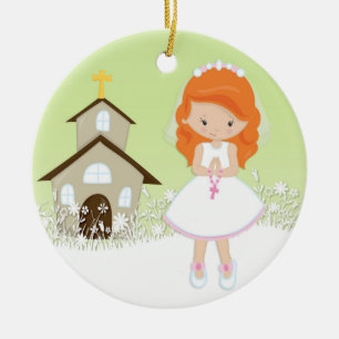 Erste Kommunion, rotes behaartes Mädchen, Kirche Keramikornament