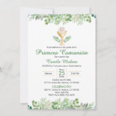 Erste Kommunion Spanisch Grüne Blätter Grüne Einladung (Vorderseite)