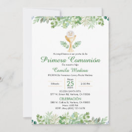 Erste Kommunion Spanisch Grüne Blätter Grüne Einladung