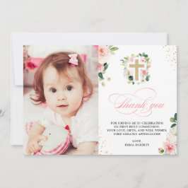 Erste Kommunion Taufe Religiöse Blush Pink Gold Dankeskarte