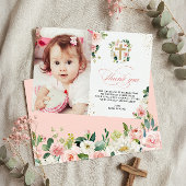 Erste Kommunion Taufe Religiöse Blush Pink Gold Dankeskarte