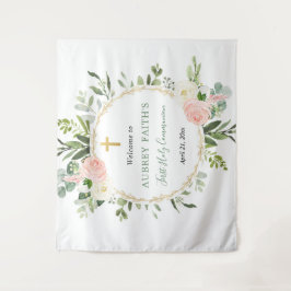 Erste Kommunion Taufe Rosa goldfarbene Kulisse Wandteppich