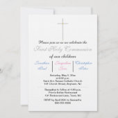 Erste Kommunion Triplets Blau Pink Einladung (Vorderseite)