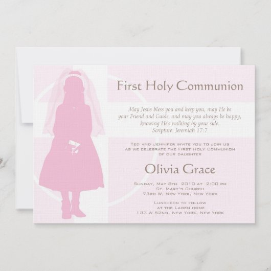 Erste Kommunion und Mitteilung - Mädchen Einladung (Vorderseite)