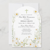 Erste Kommunion Weißer Daisy-Blumenarsch Einladung (Vorderseite)