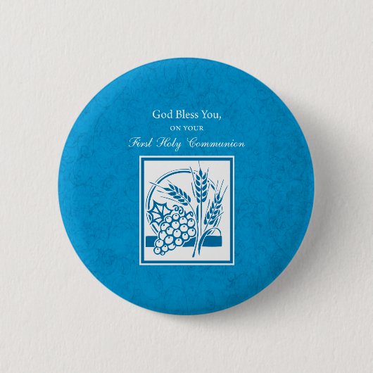 Erste Kommunion, Weizen, Trauben Blau Button (Vorderseite)