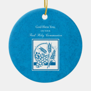 Erste Kommunion, Weizen, Trauben Blau Keramikornament