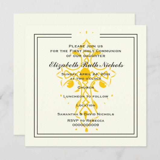 Erste Kommunionenbestätigung des Gelben Kreuzes Einladung (Vorne/Hinten)