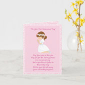 Erste Kommunions-brünettes Mädchen Karte (Gelbe Blume)