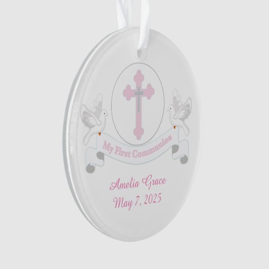 Erste Kommunions-weiße Tauben mit Fahne Ornament (Vorderseite)