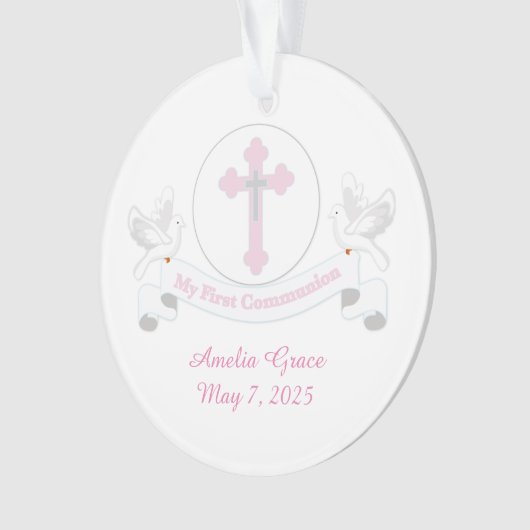 Erste Kommunions-weiße Tauben mit Fahne Ornament (Vorderseite)