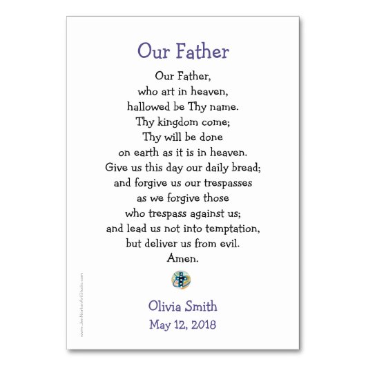 Erste Kommunizierbare Gebetskarte Tischnummer (Rückseite)