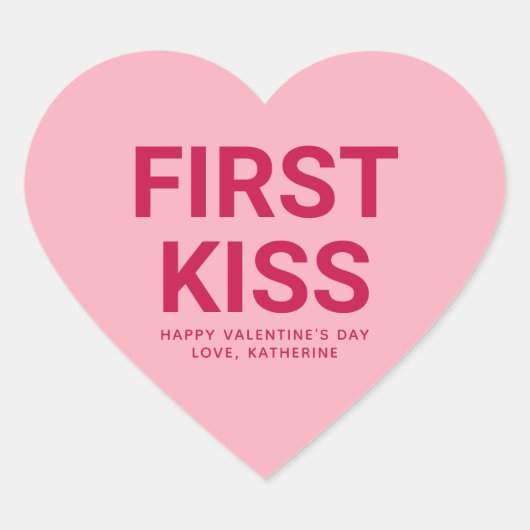 Erste Kuss niedlich Spaß Valentinstag Gespräch Herz-Aufkleber (Vorderseite)