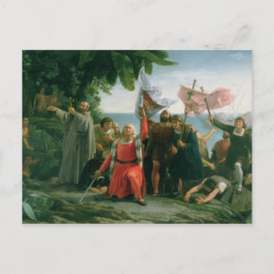 Erste Landung von Christoph Kolumbus in Postkarte