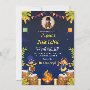 Erste Lohri-Feierkarte für Babys mit Foto Einladung