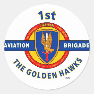 ERSTE LUFTFAHRTBRIGADE-VIETNAM "GOLDEN HAWKS" RUNDER AUFKLEBER