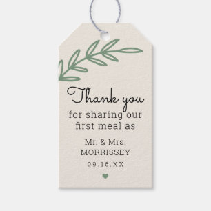 Erste Mahlzeit Grünes Hochzeitsgeschenk-Tag Geschenkanhänger