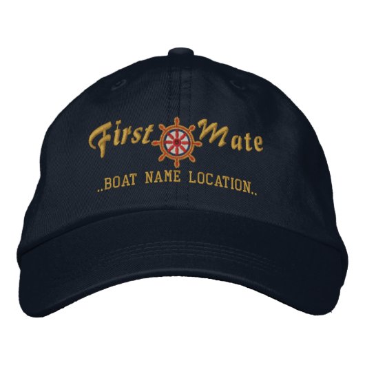 ERSTE MATE Wheel, benutzerdefinierbare Boote, Name Bestickte Kappe (Vorderseite)