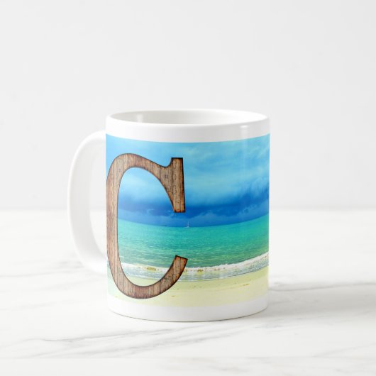Erste Monogram Holzbuchstabe C Beach Ocean Szene Kaffeetasse (Vorderseite Links)