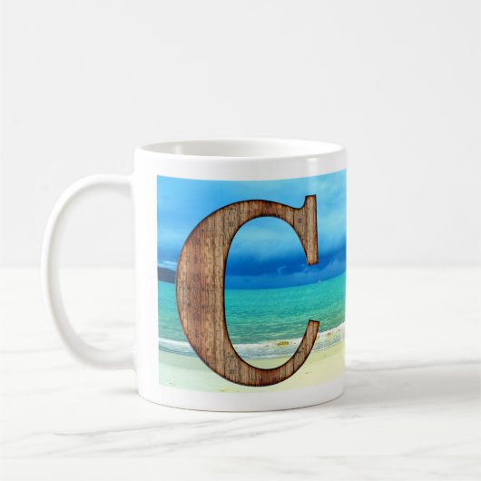 Erste Monogram Holzbuchstabe C Beach Ocean Szene Kaffeetasse (Links)