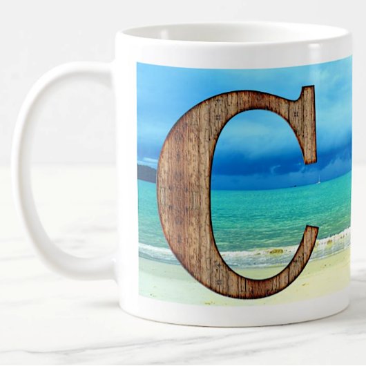 Erste Monogram Holzbuchstabe C Beach Ocean Szene Kaffeetasse