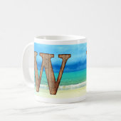 Erste Monogram Holzbuchstabe W Beach Ocean Szene Kaffeetasse (Vorderseite Links)