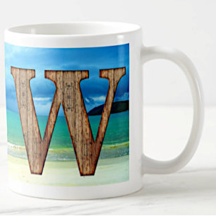 Erste Monogram Holzbuchstabe W Beach Ocean Szene Kaffeetasse