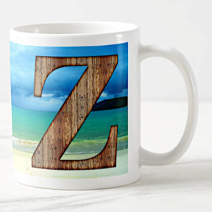 Erste Monogram Holzbuchstabe Z Beach Ocean Szene Kaffeetasse