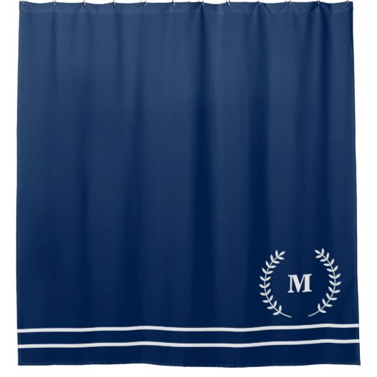 Erste Monogram Navy Blue Moderne Minimalistisch Duschvorhang (Vorderseite)