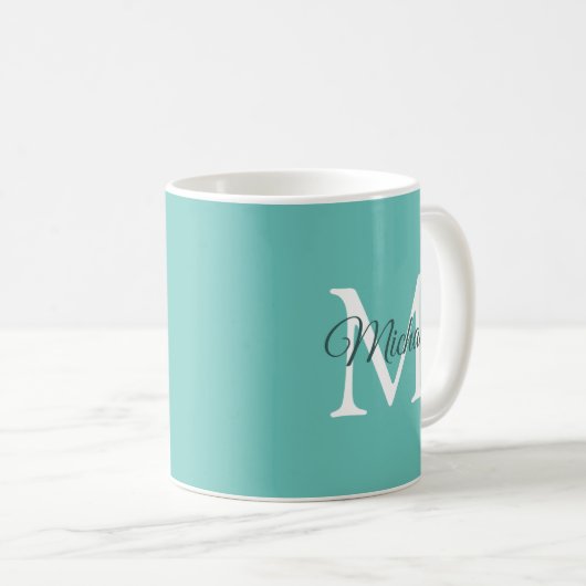 Erste Monogram Vorlage Aquamarin Weiß Trendy Moder Kaffeetasse (VorderseiteRechts)