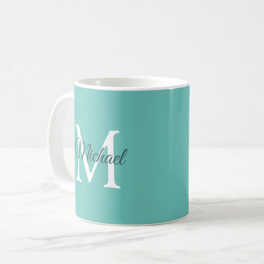 Erste Monogram Vorlage Aquamarin Weiß Trendy Moder Kaffeetasse (Vorderseite Links)