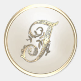 Erste Monogramm für Gold und Elfenbein I Runder Aufkleber