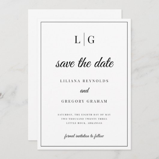 Erste Monographen Hochzeit Datum speichern Einladung (Vorne/Hinten)