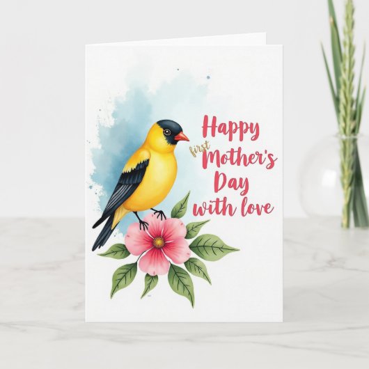 Erste Mutterkarte mit Vogel und Blumen Karte (Vorderseite)