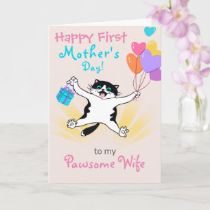 Erste Muttertag Niedlich Kitty farbenfrohe Ballons Karte