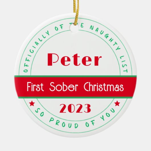 Erste nüchterne Weihnachten, Minimal Sobriety Keramik Ornament (Vorne)