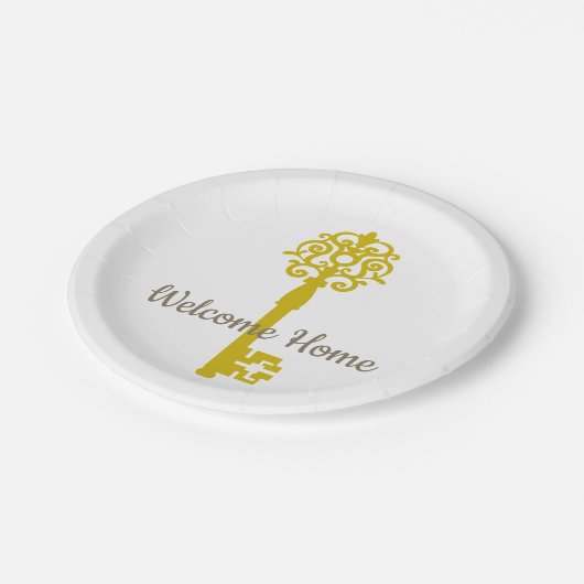 Erste oder neue Zuhause Pappteller (Schrägansicht)