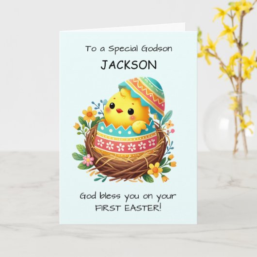 Erste Ostergodson Personalize Segen Chick Karte (Gelbe Blume)