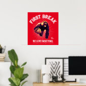 Erste Pause, Liebe Basketball, Gorilla (weiß ver.) Poster (Heimbüro)