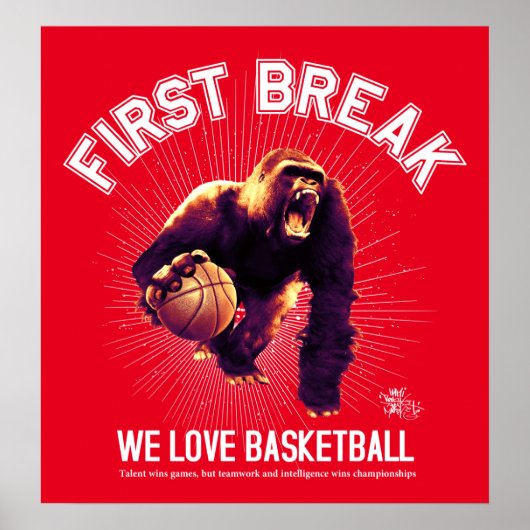 Erste Pause, Liebe Basketball, Gorilla (weiß ver.) Poster (Vorne)