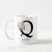 Erste Q Monogramm Floral Blume Rosa Rosen Tasse (Links)