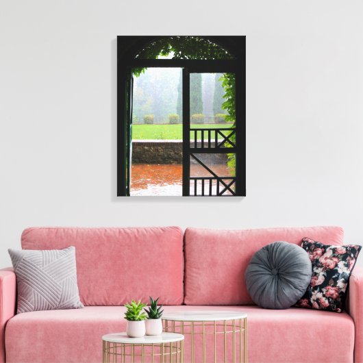 Erste Regen, Ivy und Brick Wrapped Canvas Leinwanddruck (Insitu (Wohnzimmer))